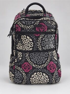 Vera Bradley Quilted Backpack in Black, Gray, Cream & pink